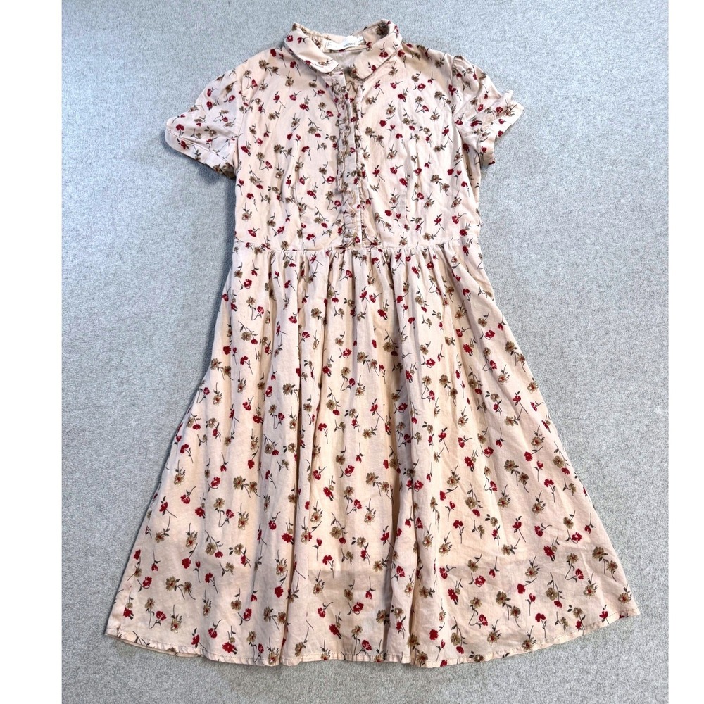 Inman Womens Floral Dress Small Cottagecore Midi Button Front Short Sleeve